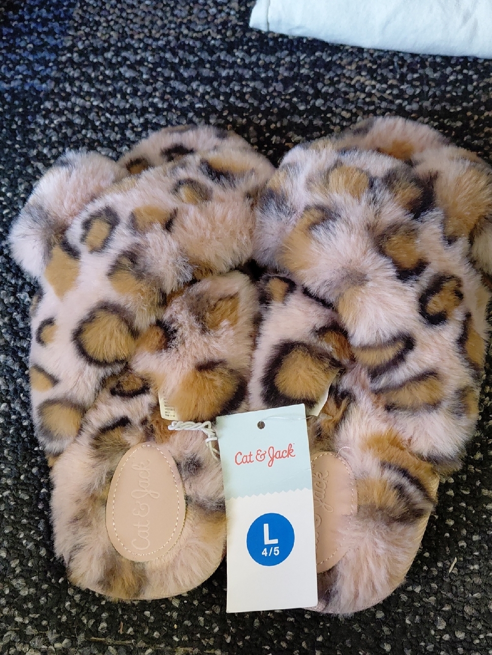 Cat & Jack Plush Leopard Print Slippers - Pink & Brown